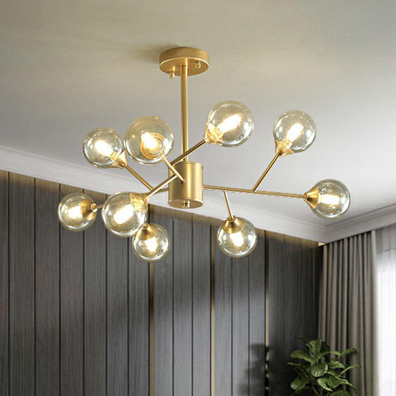 Contemporary Gold Branch Chandelier: Clear Glass Pendant Lamp For Bedroom Lighting