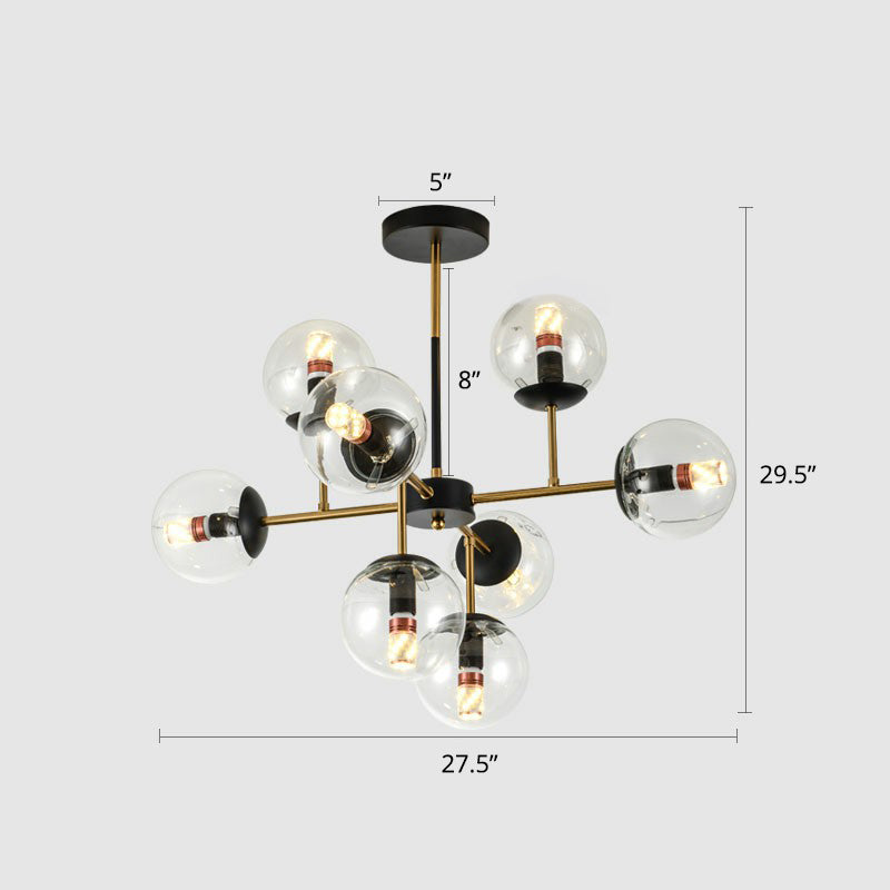 Sleek Black-Brass Spherical Chandelier – Nordic Glass Ceiling Suspension Lamp For Dining Room 8 /