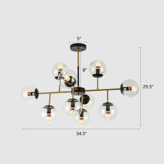 Sleek Black-Brass Spherical Chandelier – Nordic Glass Ceiling Suspension Lamp For Dining Room 10