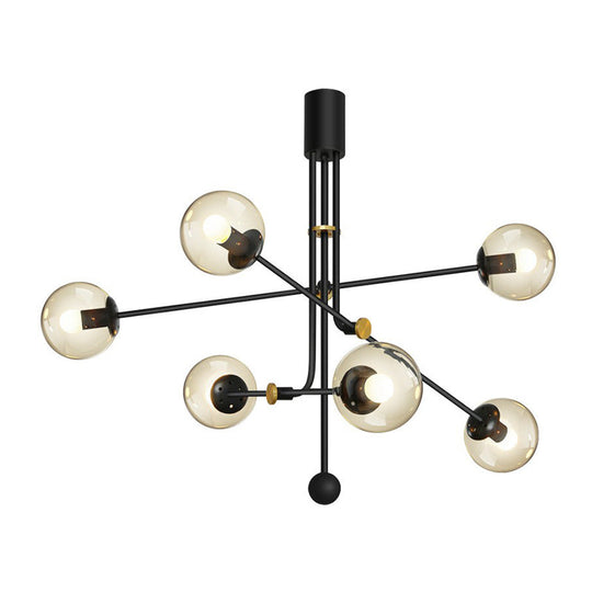 Black Minimalistic Chandelier: Vertical Suspension Light With Ball Glass Shade - Ideal For