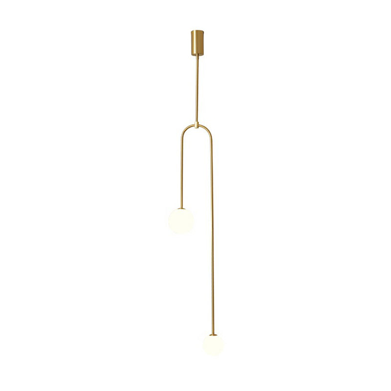 Opal Glass 2-Light Minimalistic Pendant Ceiling Light In Brass – Bedside Chandelier
