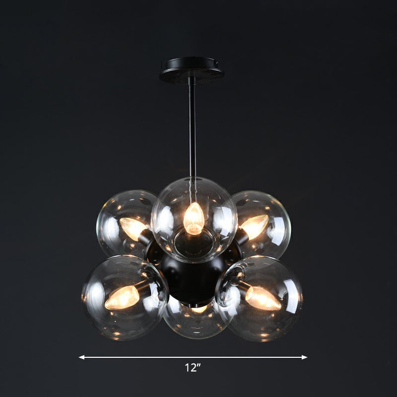 Nordic Glass Pendant Chandelier - 6 Bulbs Black Perfect For Bedroom Clear