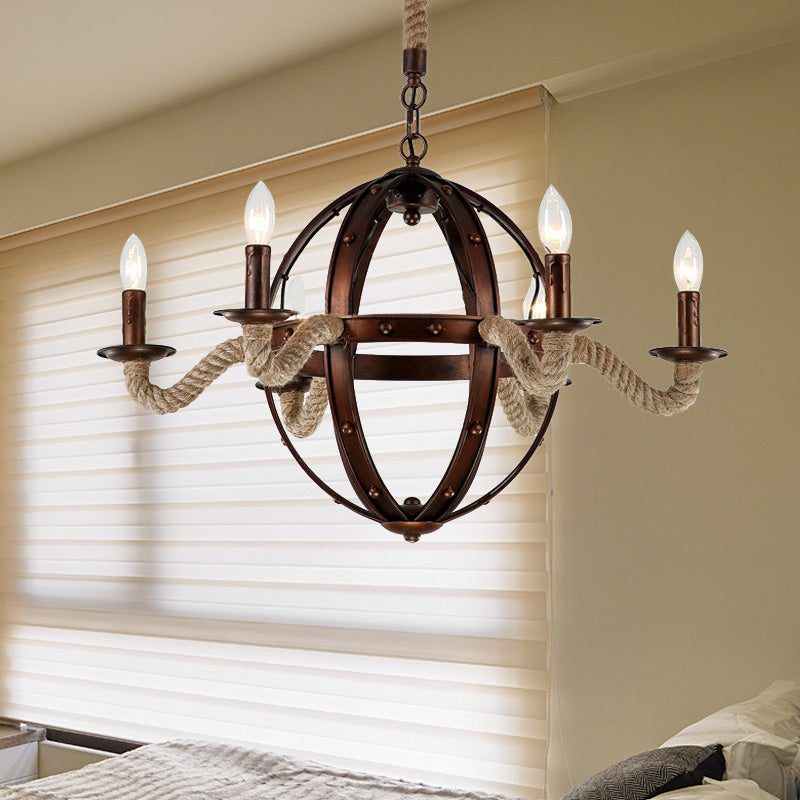 Spherical Chandelier Light Fixture With Rustic Black Finish - Antique Metal Multi-Light Farmhouse