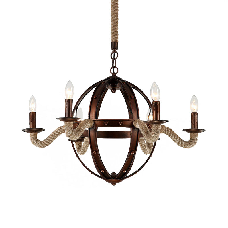 Spherical Chandelier Light Fixture With Rustic Black Finish - Antique Metal Multi-Light Farmhouse