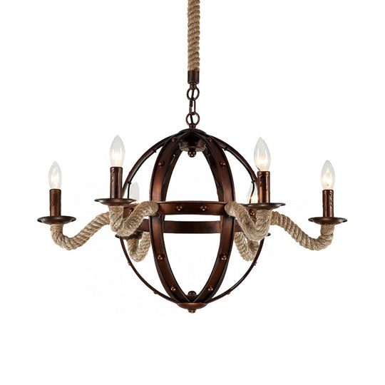 Spherical Chandelier Light Fixture With Rustic Black Finish - Antique Metal Multi-Light Farmhouse