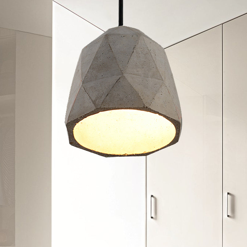 Vintage Cement Pendant Lamp - 1 Light Dining Room Hanging Fixture In Grey Bowl/Cylinder/Semi Circle
