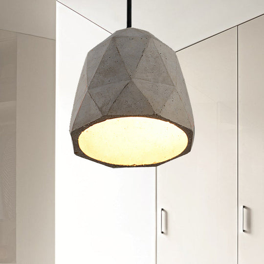 Vintage Cement Pendant Lamp - 1 Light Dining Room Hanging Fixture In Grey Bowl/Cylinder/Semi Circle