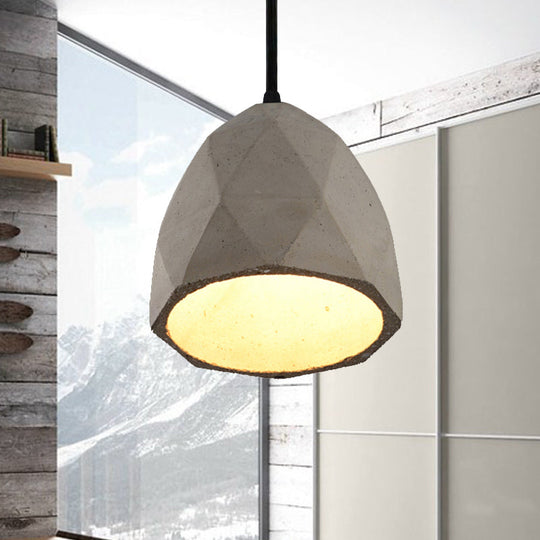 Vintage Cement Pendant Hanging Lamp: Bowl/Cylinder/Semi Circle Shape 1 Light Grey - Ideal For Dining