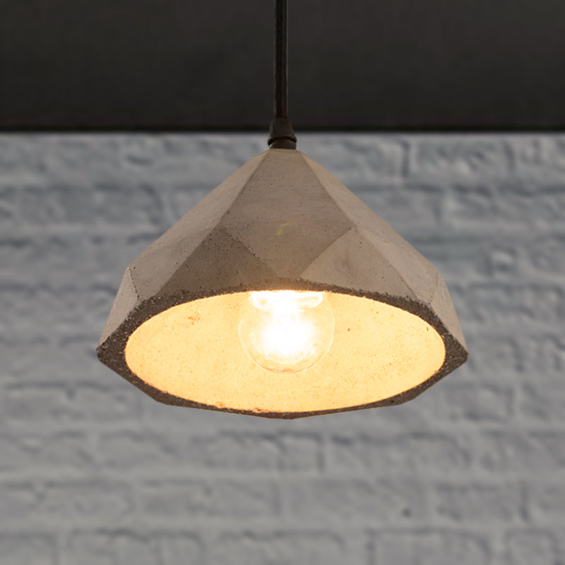 Vintage Cement Pendant Lamp - 1 Light Dining Room Hanging Fixture In Grey Bowl/Cylinder/Semi Circle