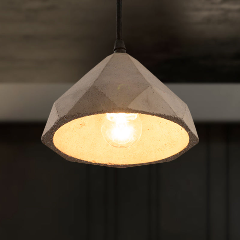 Vintage Cement Pendant Hanging Lamp: Bowl/Cylinder/Semi Circle Shape 1 Light Grey - Ideal For Dining