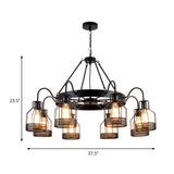 6/8-Headed Farmhouse Black Metal Chandelier With Cage Frame - Bell Hanging Lamp Light Fixture