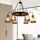 6/8-Headed Farmhouse Black Metal Chandelier With Cage Frame - Bell Hanging Lamp Light Fixture