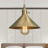 Vintage Brass/Gold Pendant Light With Conical Shade And 1 Bulb