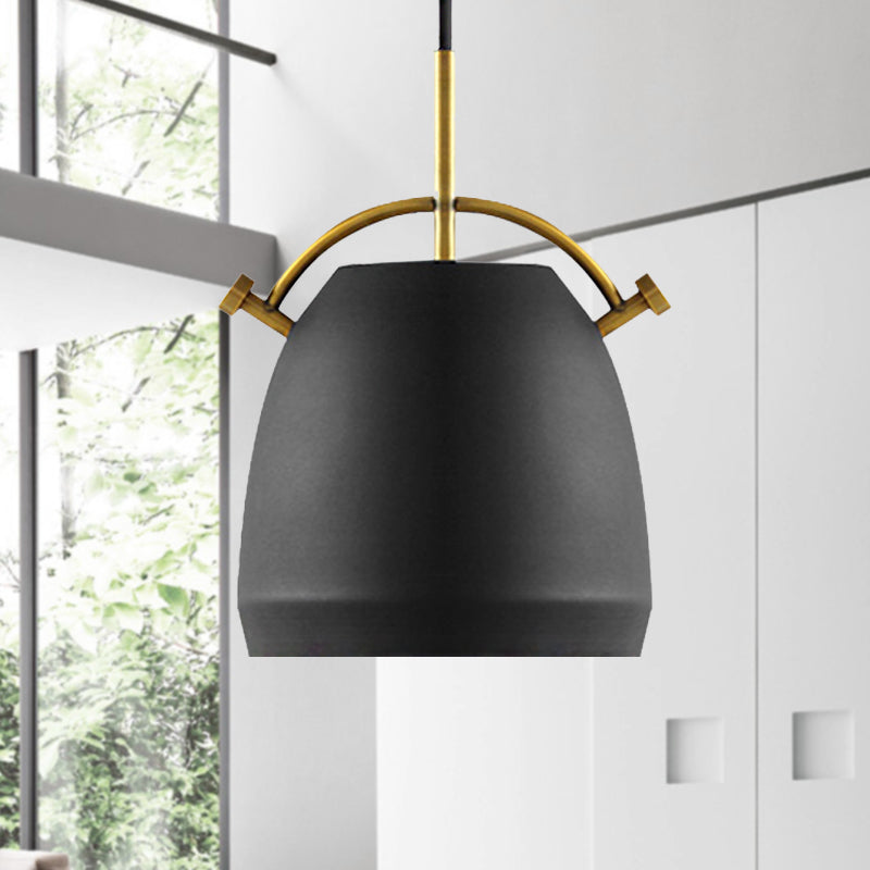 Retro Dome Shade Hanging Ceiling Light - Stylish Metal Pendant Lamp In Black/White 10/11/13 Width