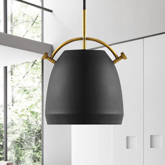 Retro Dome Shade Hanging Ceiling Light - Stylish Metal Pendant Lamp In Black/White 10/11/13 Width