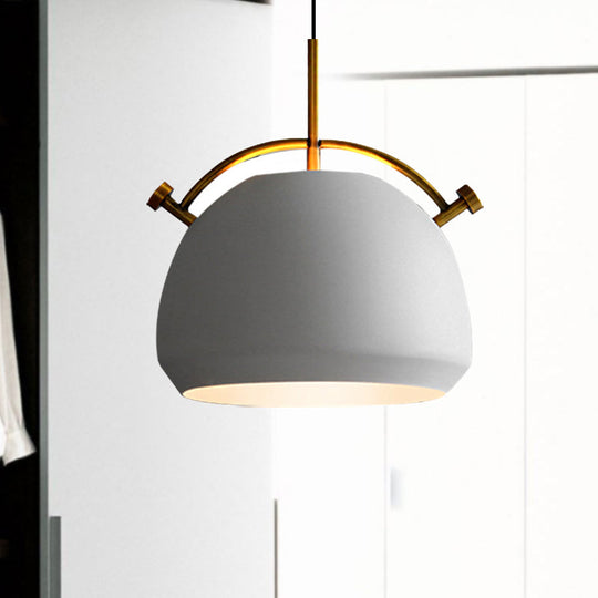 Retro Dome Shade Hanging Ceiling Light - Stylish Metal Pendant Lamp In Black/White 10/11/13 Width