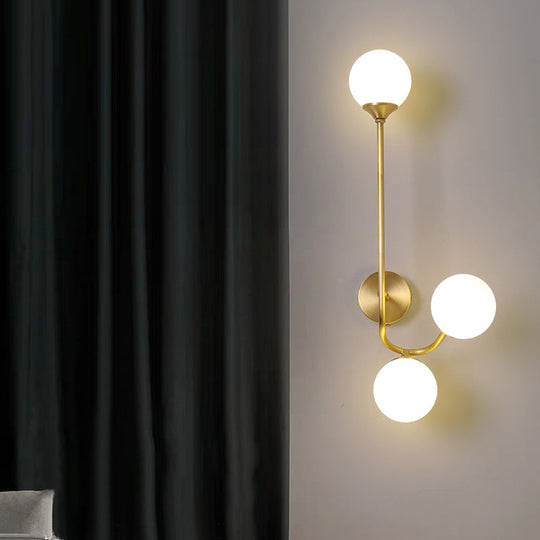 Postmodern Brass Wall Sconce: White Glass Geometric Lighting For Living Room