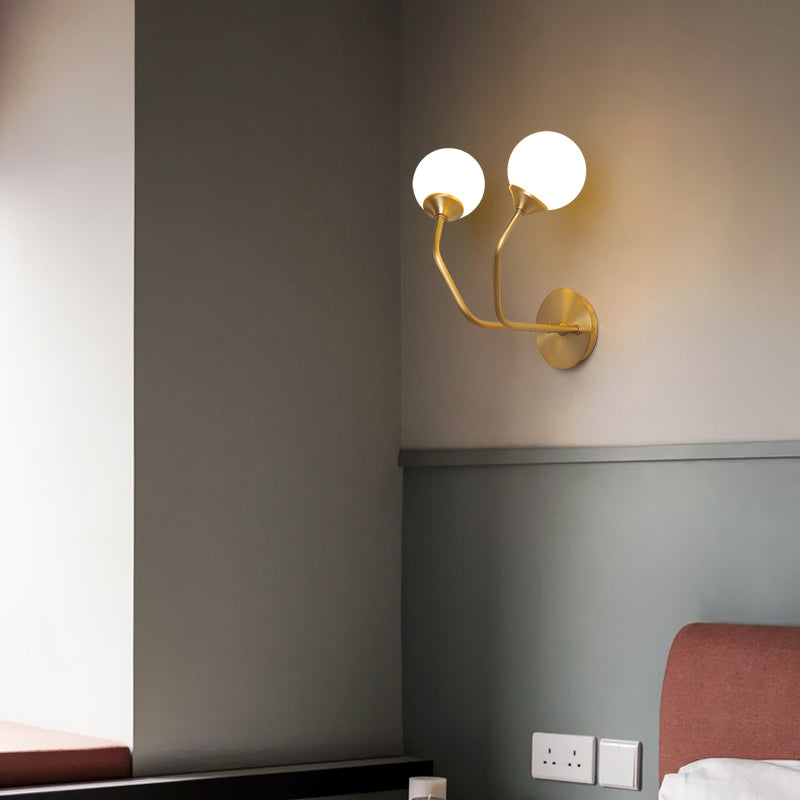 Postmodern Brass Wall Sconce: White Glass Geometric Lighting For Living Room