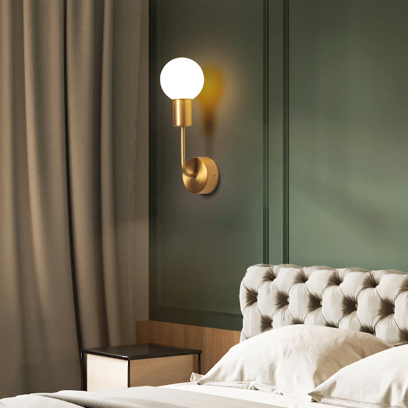 Postmodern Brass Wall Sconce: White Glass Geometric Lighting For Living Room