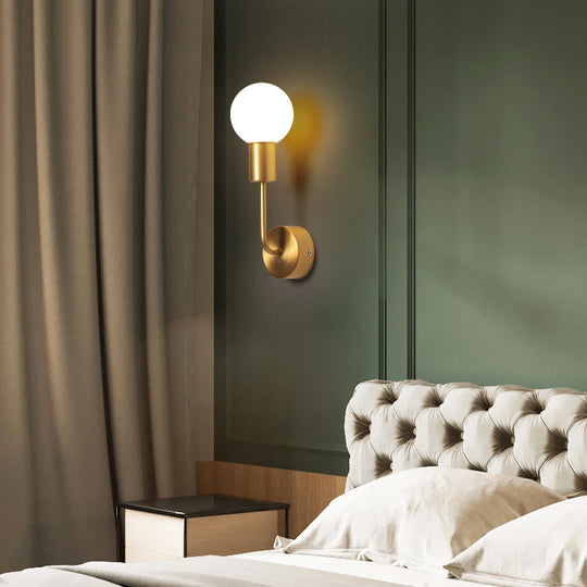 Postmodern Brass Wall Sconce: White Glass Geometric Lighting For Living Room