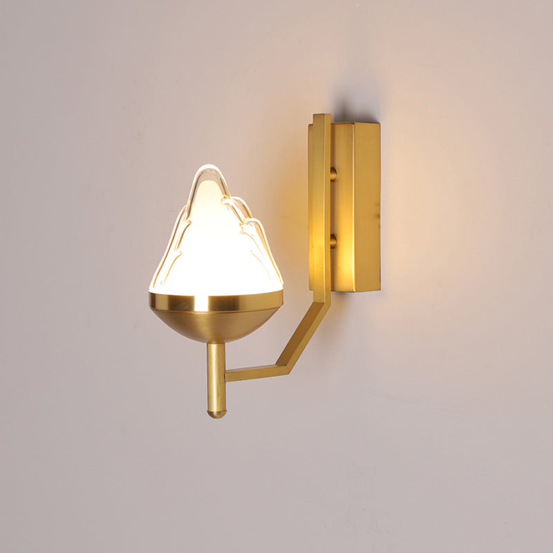 Postmodern Brass Wall Sconce: White Glass Geometric Lighting For Living Room
