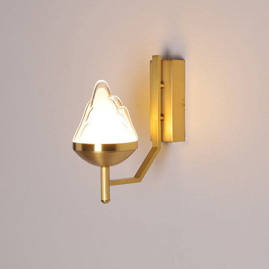 Postmodern Brass Wall Sconce: White Glass Geometric Lighting For Living Room