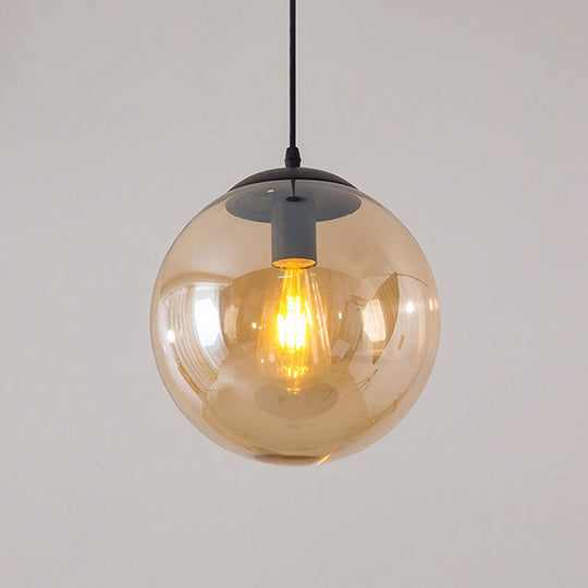 Sleek 1-Head Restaurant Pendant Lamp With Glass Sphere Shade Amber / 5