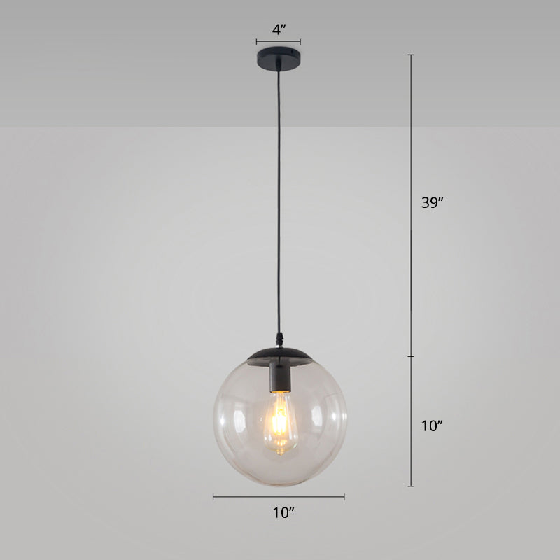 Minimalist 1-Head Glass Pendant Lamp For Restaurants With Sphere Shade Black / 10’