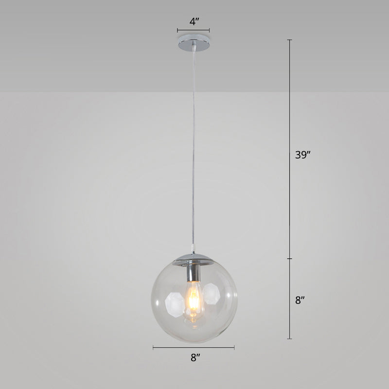 Sleek 1-Head Restaurant Pendant Lamp With Glass Sphere Shade Clear / 8