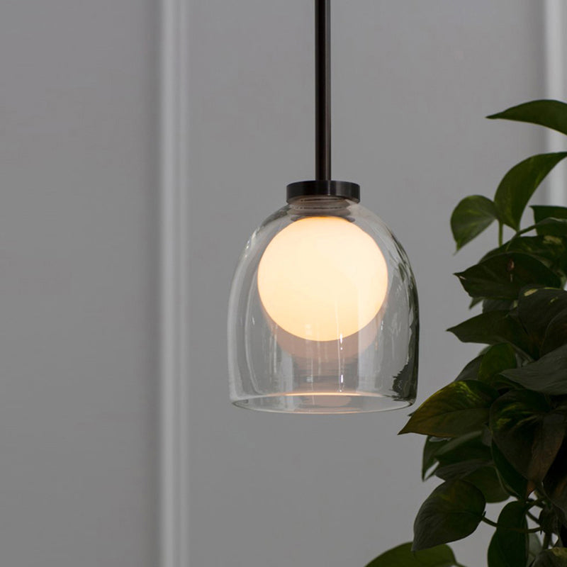 Black Glass Pendant Lighting For Dining Room - Minimalist Design With Bell And Ball Shape 1 Head
