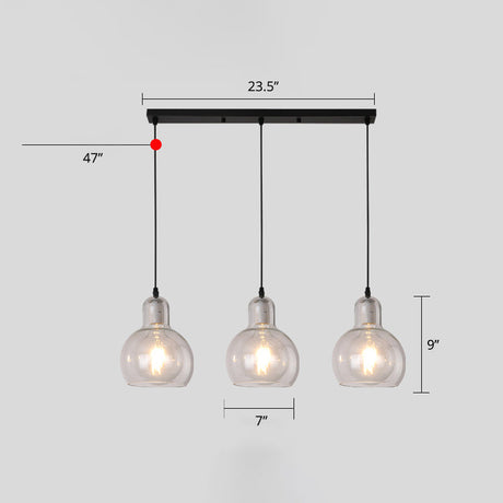Black Postmodern Gourd Pendant Lamp With 3 Glass Heads For Dining Room Suspension Clear / 23.5