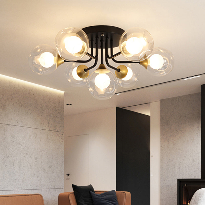 Contemporary Semi Flush Bubble Glass Ceiling Light For Living Room