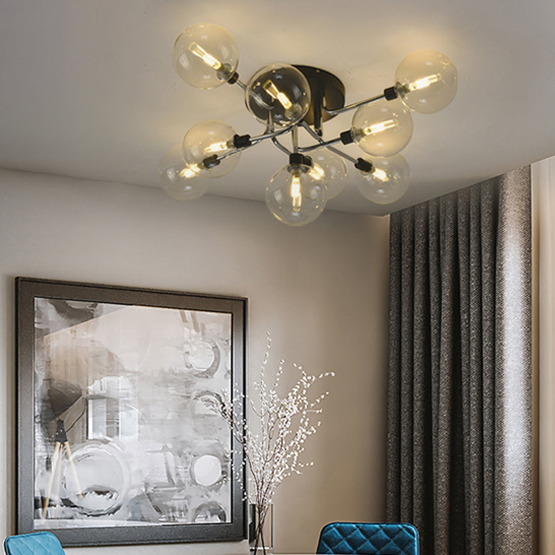 Modern Clear Glass Semi - Flush Ceiling Light - Stylish Flush Mount Fixture For Dining Room