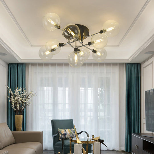 Modern Clear Glass Semi - Flush Ceiling Light - Stylish Flush Mount Fixture For Dining Room