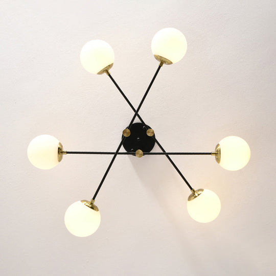 Sleek Ivory Glass Ball Flush Ceiling Light In Simple Black - Brass - Semi Mount For Dining Room