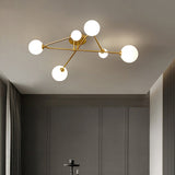 Milk Glass Orb Ceiling Light: Postmodern Brass Flush Mount