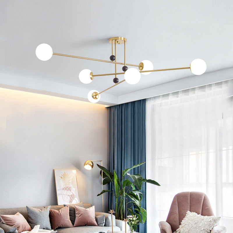 Sleek Opal Glass Semi Flush Ceiling Light Fixture - 6 - Bulb Minimalistic Mount For Living Room