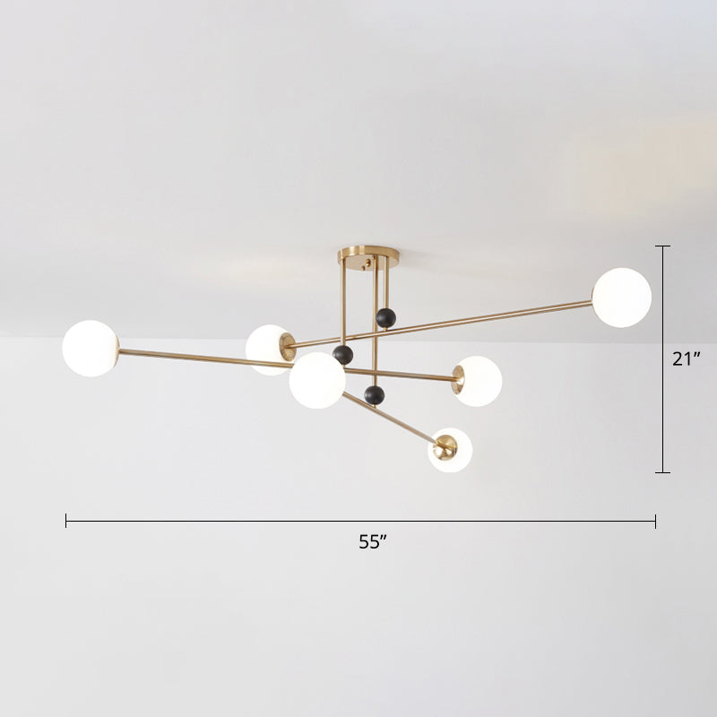 Sleek Opal Glass Semi Flush Ceiling Light Fixture - 6 - Bulb Minimalistic Mount For Living Room Gold
