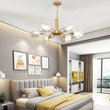 Modern Gold Finish Glass Dome Pendant Chandelier For Living Room