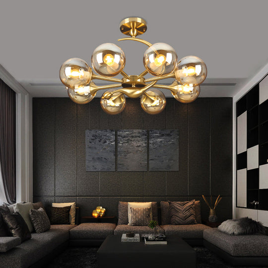 Modern Glass Chandelier Light With Brass Finish For Living Room