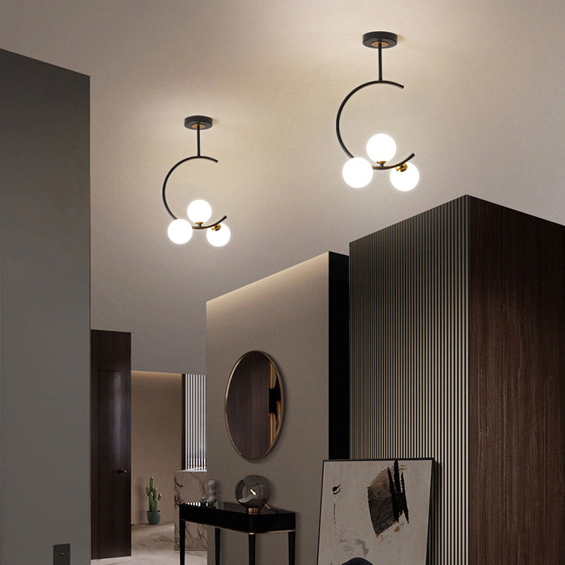 Simplicity Chandelier - Opaline Glass Hanging Lamp With C Arm For Bedroom