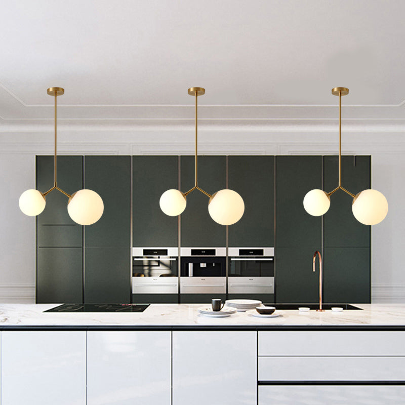 Modo Bedside Pendant Light - Minimalistic White Glass & Gold Finish 2 Bulbs