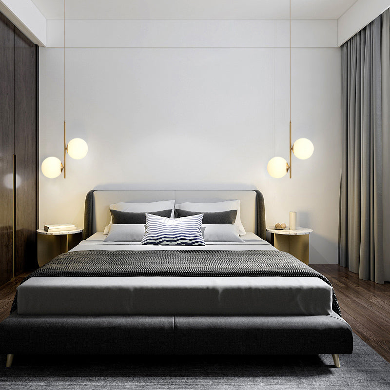 Minimalist Gold Suspension Chandelier: Opaque Glass Spherical 2-Head Light For Dining Room / 13’