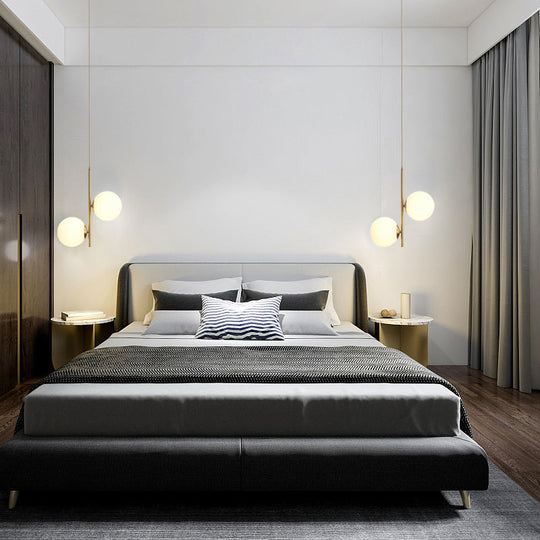 Minimalist Gold Suspension Chandelier: Opaque Glass Spherical 2-Head Light For Dining Room / 13’