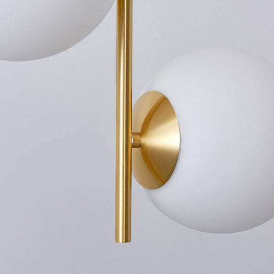 Minimalist Gold Suspension Chandelier: Opaque Glass Spherical 2-Head Light For Dining Room