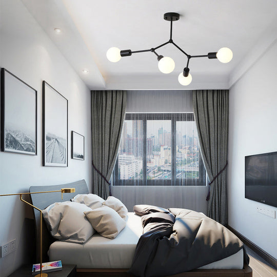 Minimalist Molecular Metal Chandelier: Stylish Living Room Lighting 4 / Black