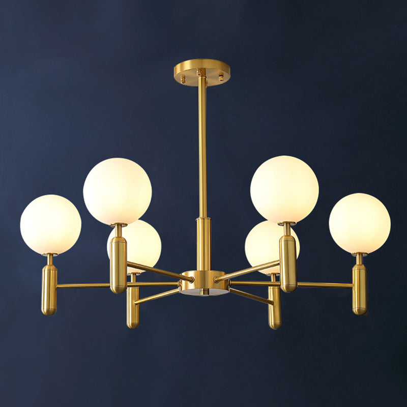 Brass Chandelier With Ball Glass Shade - Stylish Living Room Ceiling Pendant Light 8 / Cream