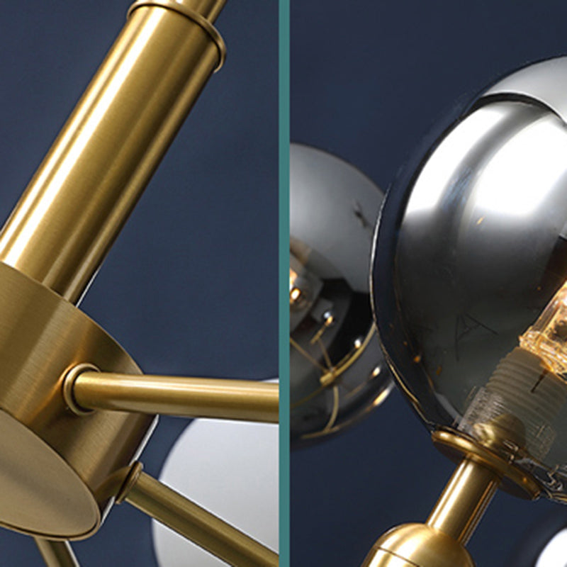 Brass Chandelier With Ball Glass Shade - Stylish Living Room Ceiling Pendant Light