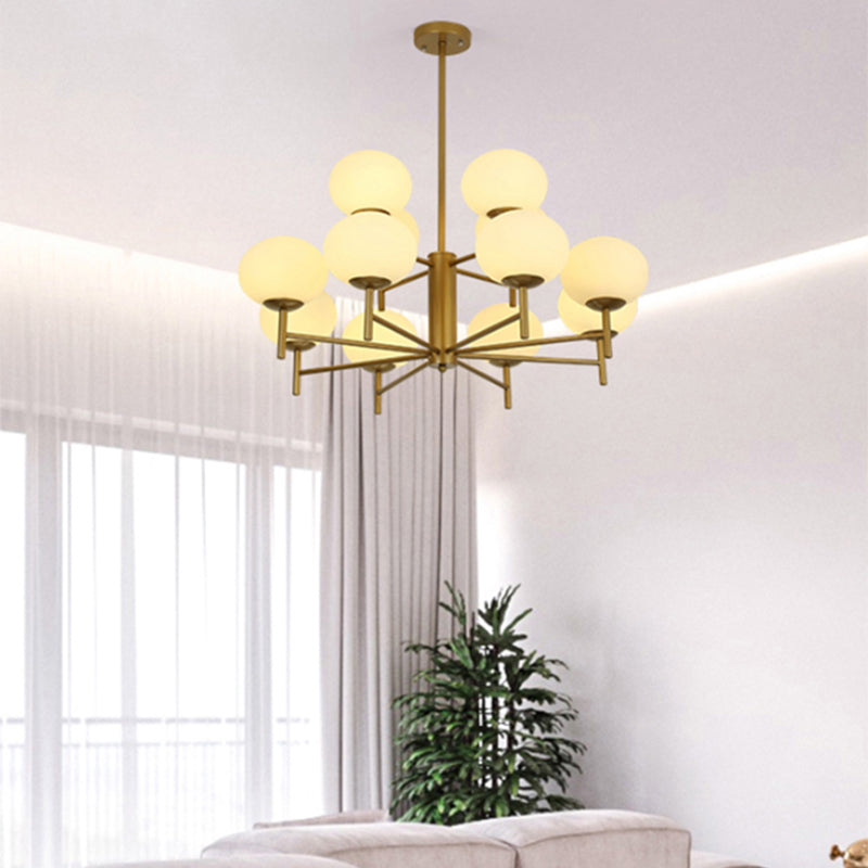 Modern Oval Cream Glass Living Room Ceiling Chandelier 12 / Gold