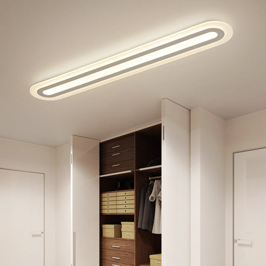 White Oblong Led Ceiling Light - Simple Style & Acrylic Flush - Mount For Hallways